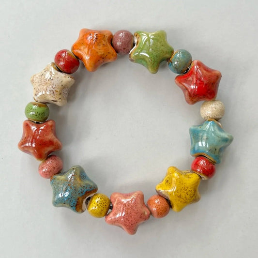 A Handmade Ceramic Rainbow Star Beaded Bracelet