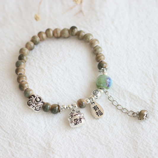 Handmade Ceramic Wealth and Good Fortune Bracelet