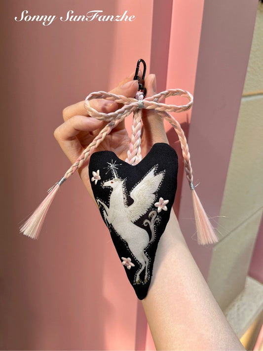 Handmade Sakura Unicorn Heart-Shaped Charm