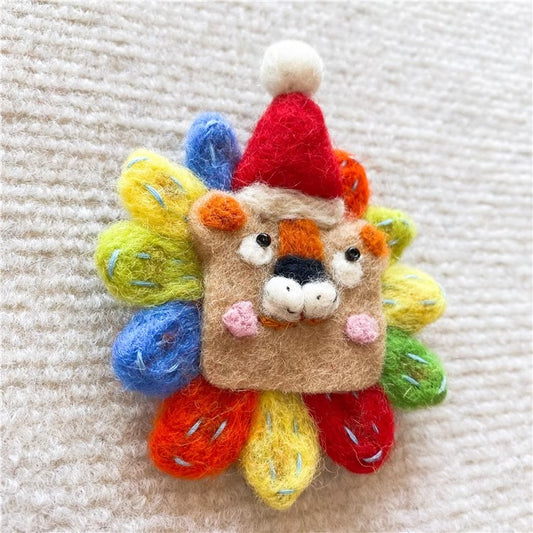 Handmade Wool Felt Rainbow Lion Brooch