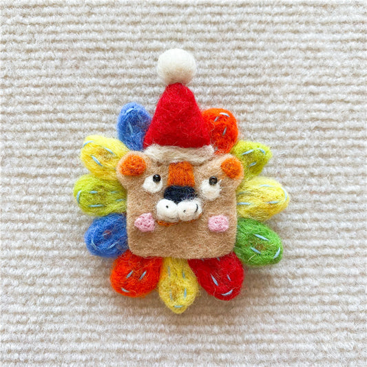 Handmade Wool Felt Rainbow Lion Brooch