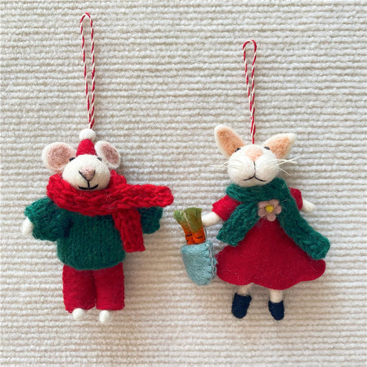 Handmade Wool Felt Santa Mouse Charm