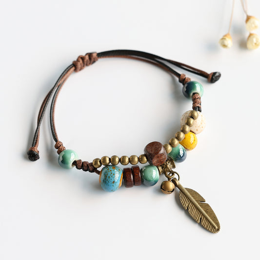 Handmade Ceramic Feather Double Layer Bracelet