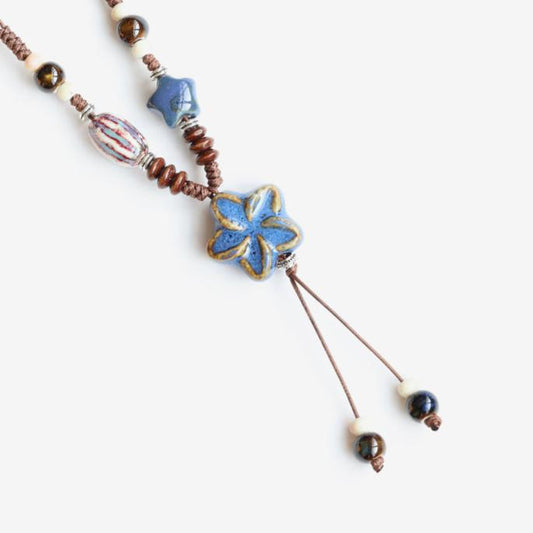 Handmade Ceramic Flower Long Necklace