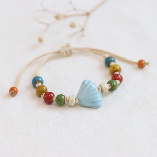 Handmade Ceramic Shell Bead Braided Bracelet