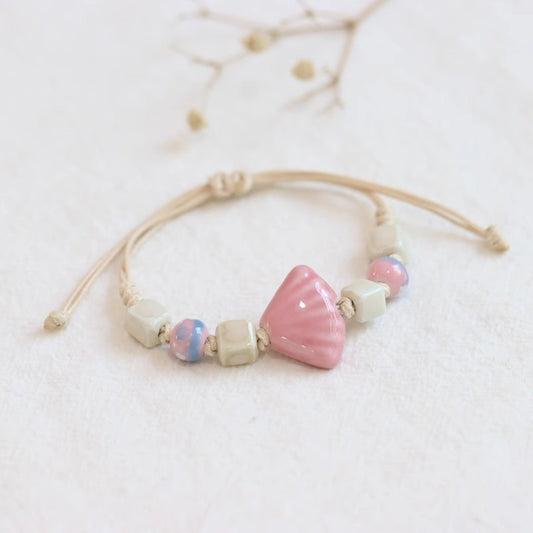 Handmade Ceramic Shell Bead Braided Bracelet