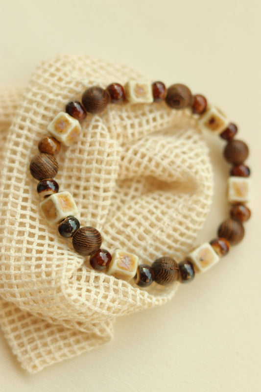 Ceramic Chocolate Hazelnut Beaded Bracelet