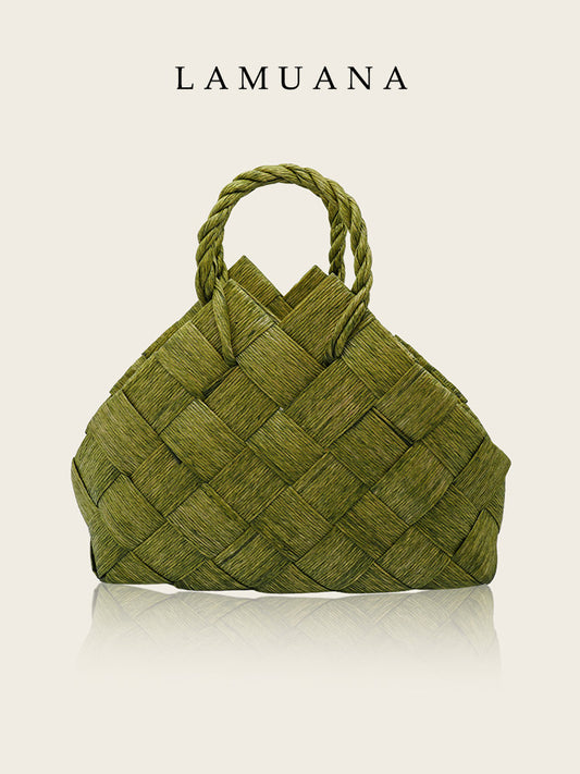 Olive Green Paper Raffia Woven Handbag