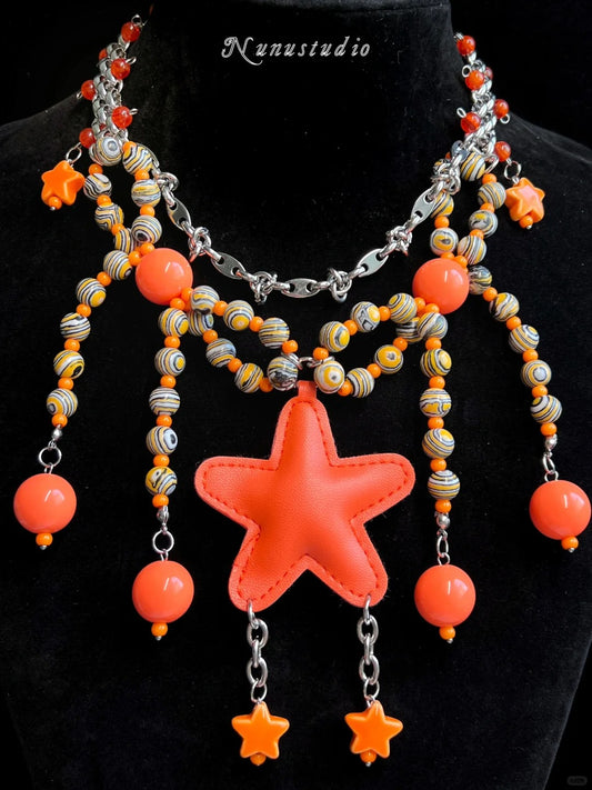 Orange Star Blossom Collar Necklace