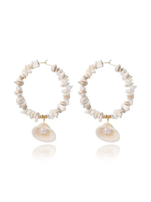 Pearl in Shell Hoop Earrings