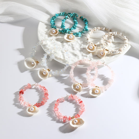 Pearl in Shell Hoop Earrings