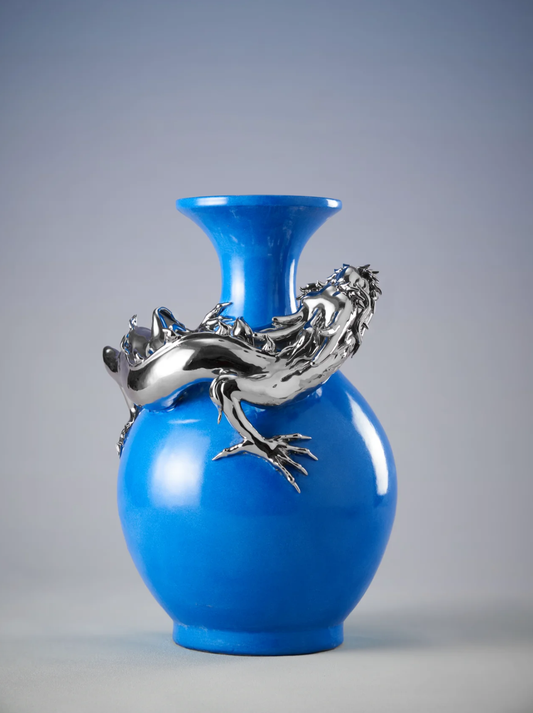 Silver Dragon Encircling Vase