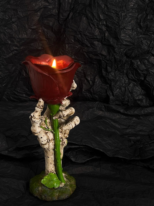 Skull Hand with Rose Candle Holder