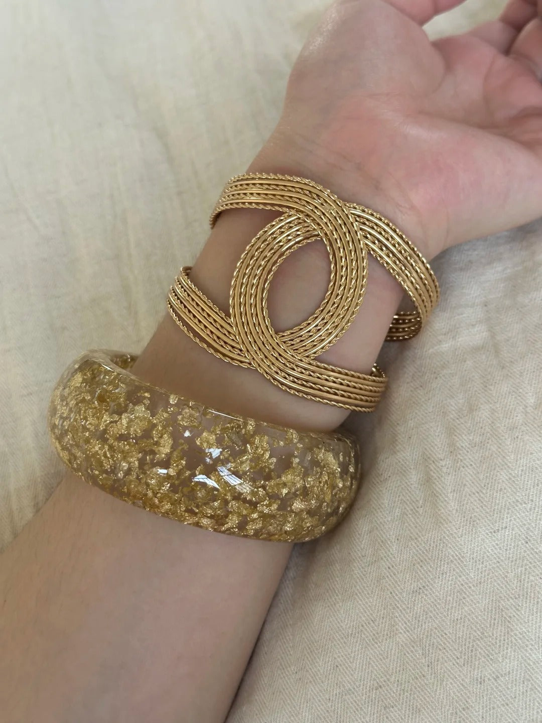 Vintage gold braided bracelet, handmade boho jewelry, retro charm accessory