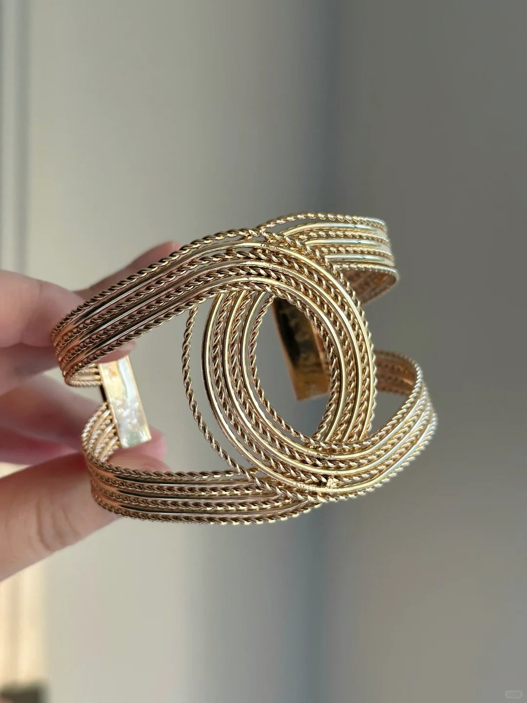 Vintage gold braided bracelet, handmade boho jewelry, retro charm accessory