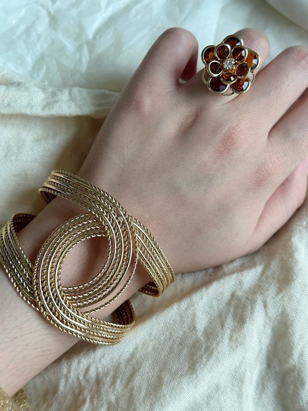 Vintage gold braided bracelet, handmade boho jewelry, retro charm accessory