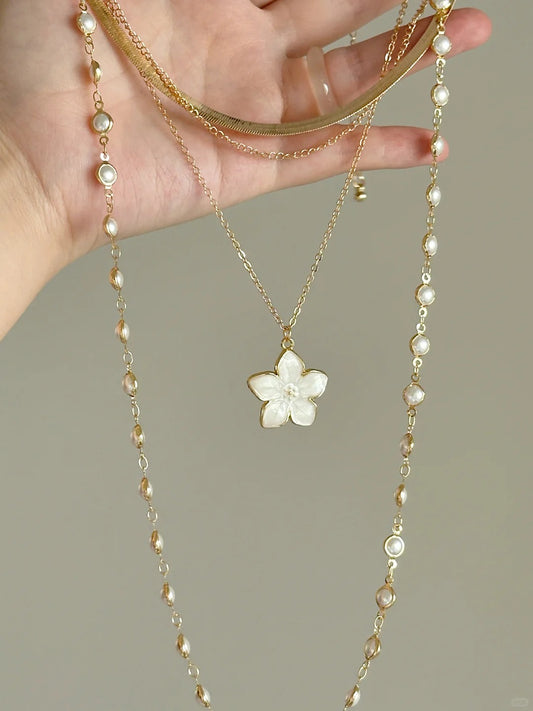 Pearl Jasmine Layered Necklace Set