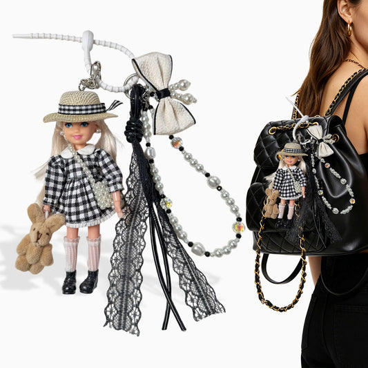 Lace White Checkered Barbie Bag Charm