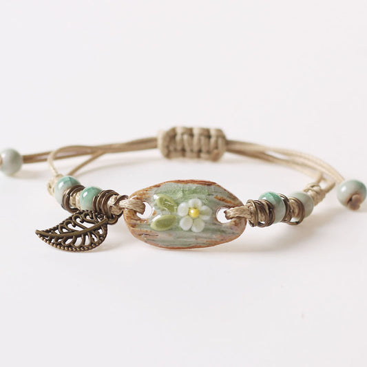 Handmade Ceramic Flower Braided Bracelet