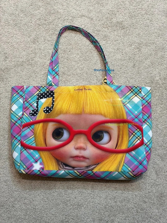 Vintage "Critter Picnic" Plaid Tote