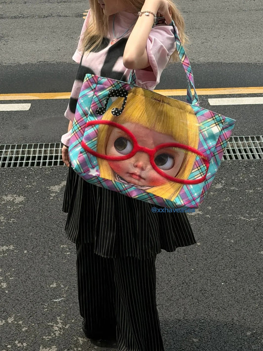 Vintage "Critter Picnic" Plaid Tote