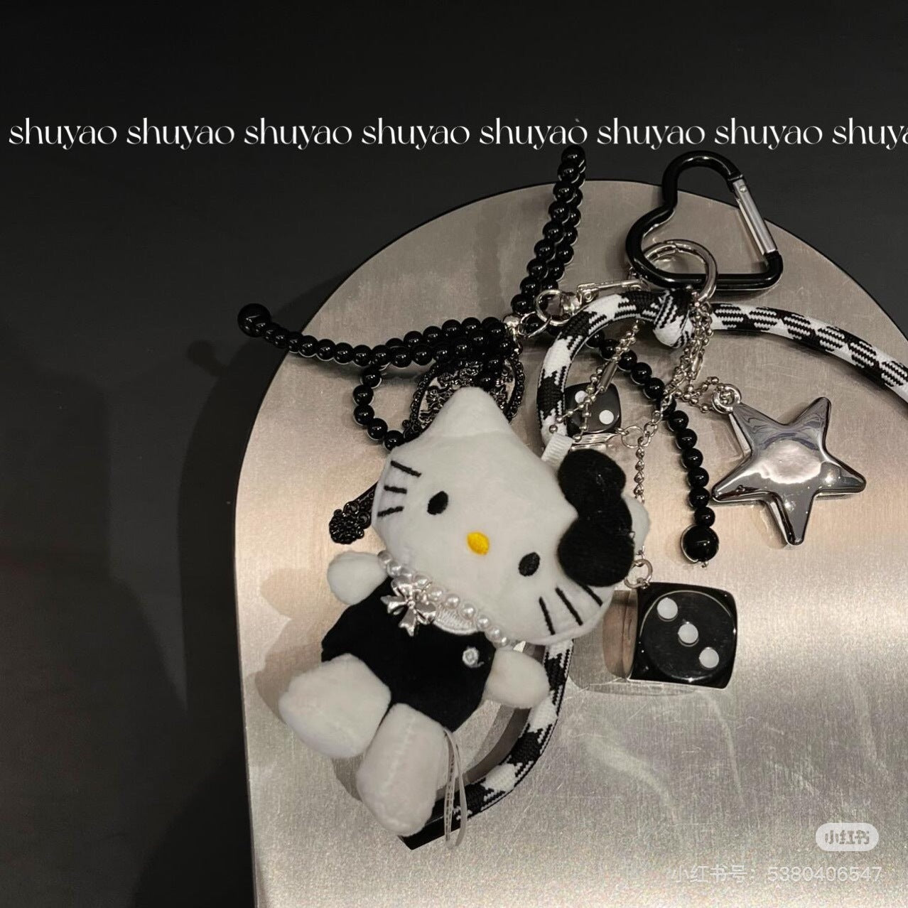 gothic hello kitty backpack Handmade Black & White Hello Kitty Bag Charm