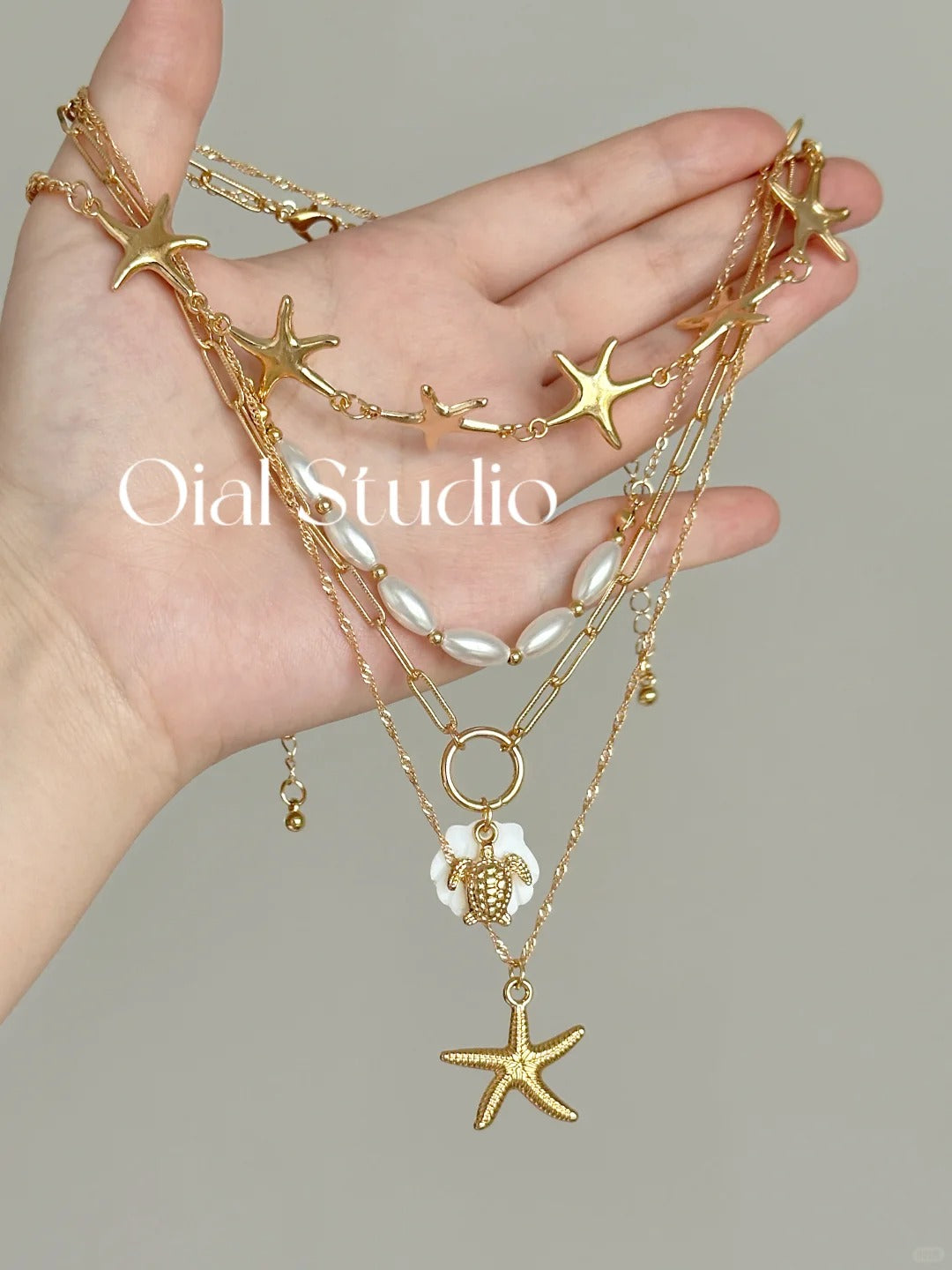 golden-ocean-4-piece-layered-necklace-set-starfish-pearl-beach-vacation-jewelry-clearance