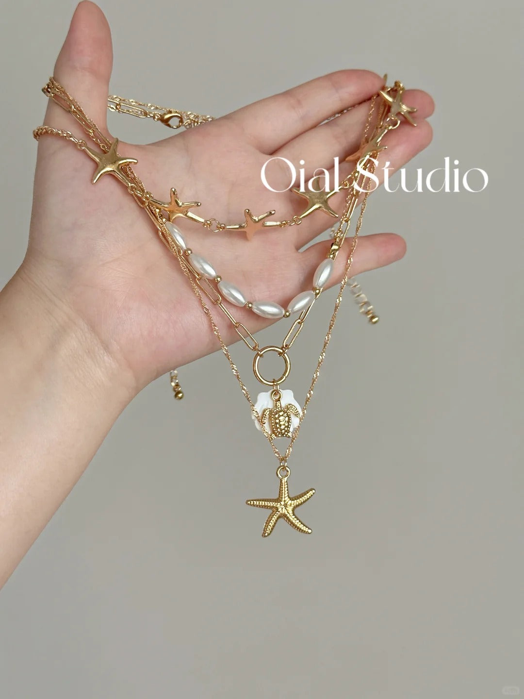 golden-ocean-4-piece-layered-necklace-set-starfish-pearl-beach-vacation-jewelry-clearance