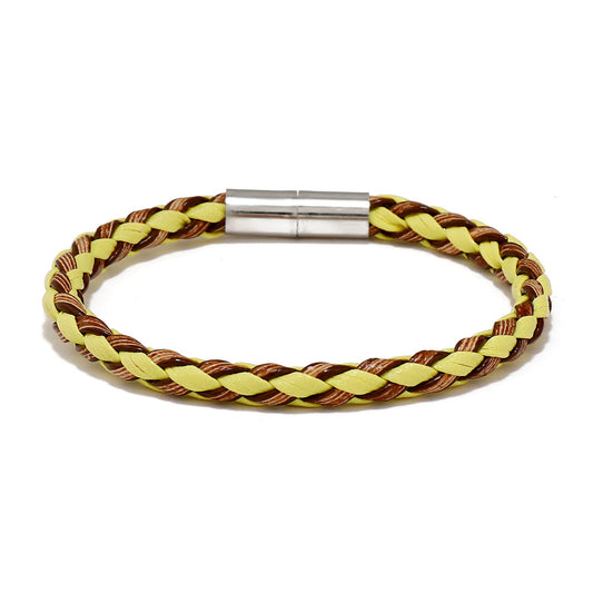 Handwoven Plaid Leather Bracelet With Magnet Buckle