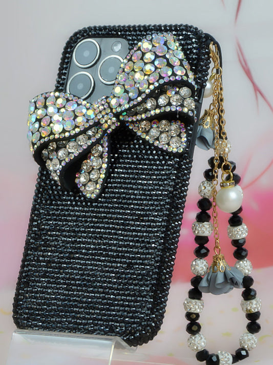 Handcrafted Rhinestone Shiny Bow Black Phone Case