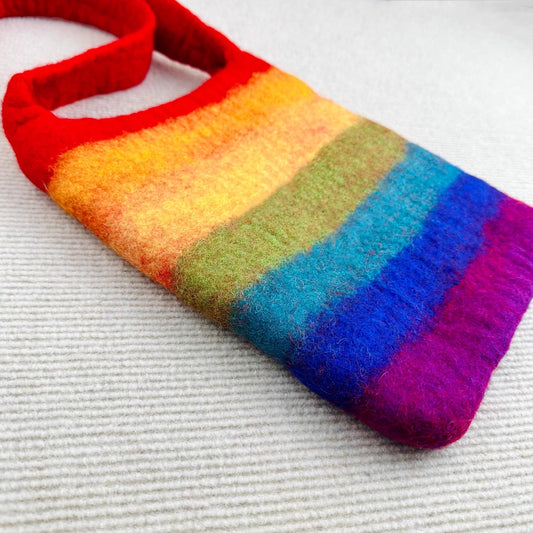 Handmade Wool Felt Rainbow Square Crossbody Bag