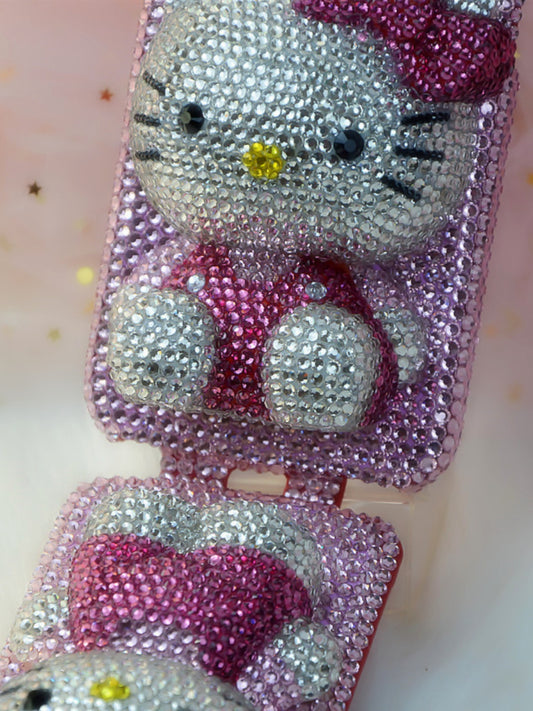 Handcrafted Rhinestone Shiny Hello Kitty Pink Full-Cover Flip Phone Case