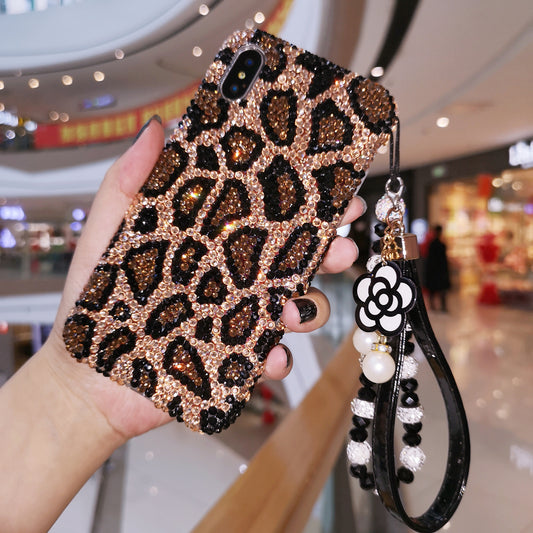 Handcrafted Rhinestone Leopard Print Phone Cases with Chains