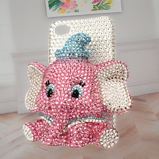 Handcrafted Rhinestone Pink 3D Elephant Phone Case