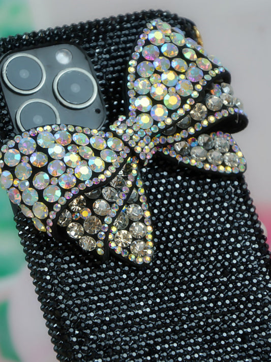 Handcrafted Rhinestone Shiny Bow Black Phone Case