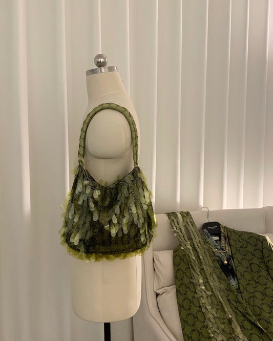 Handmade Cold Green Sequin Bag