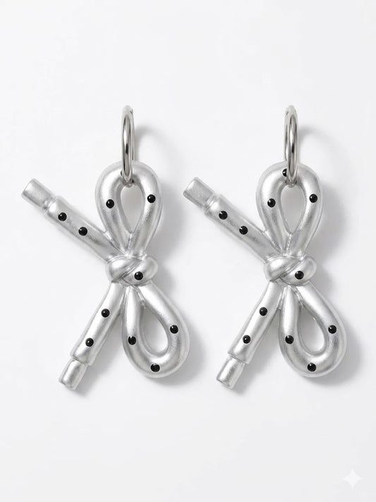 Silver Polka Dot Bow Earrings