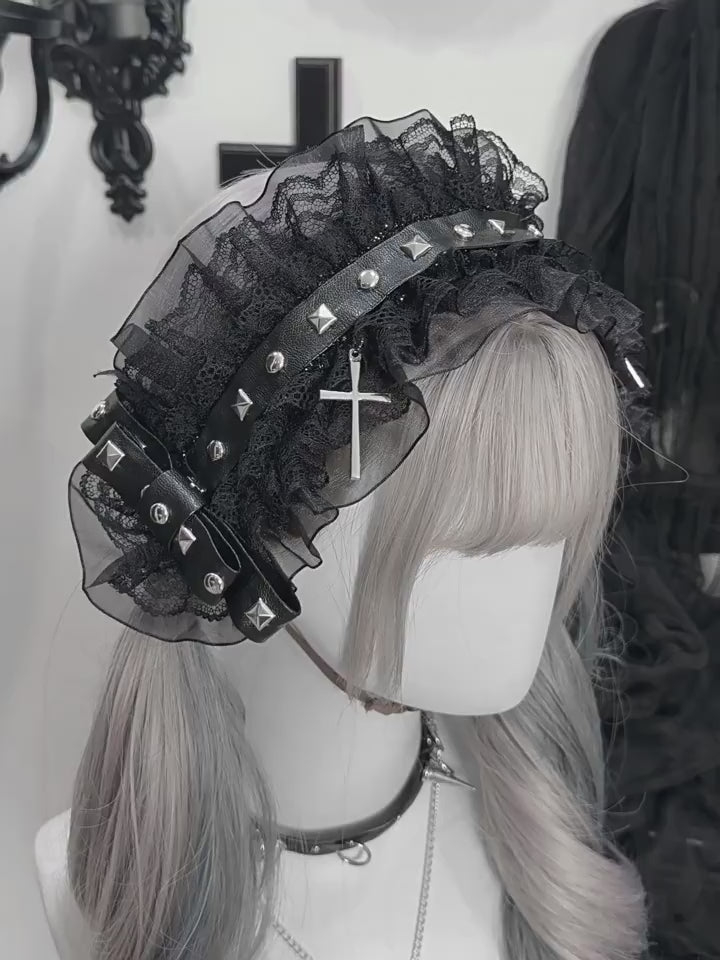 Black Lace Bow Headband