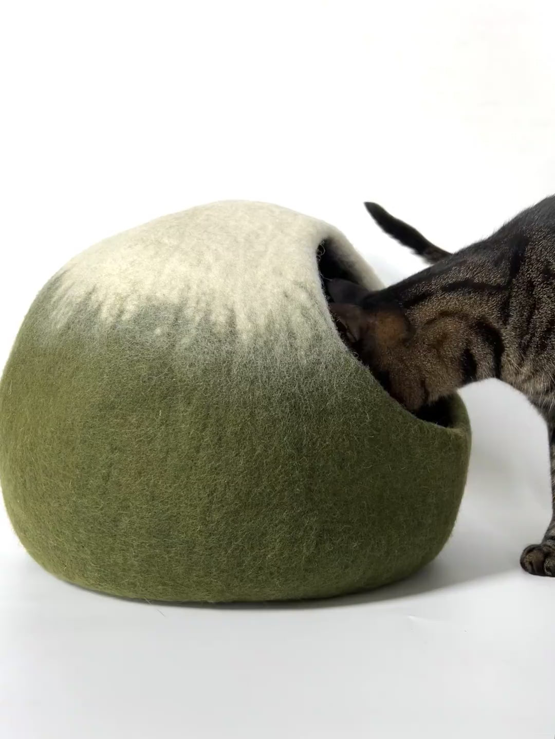 Handmade Wool Felt Matcha Cat Cave