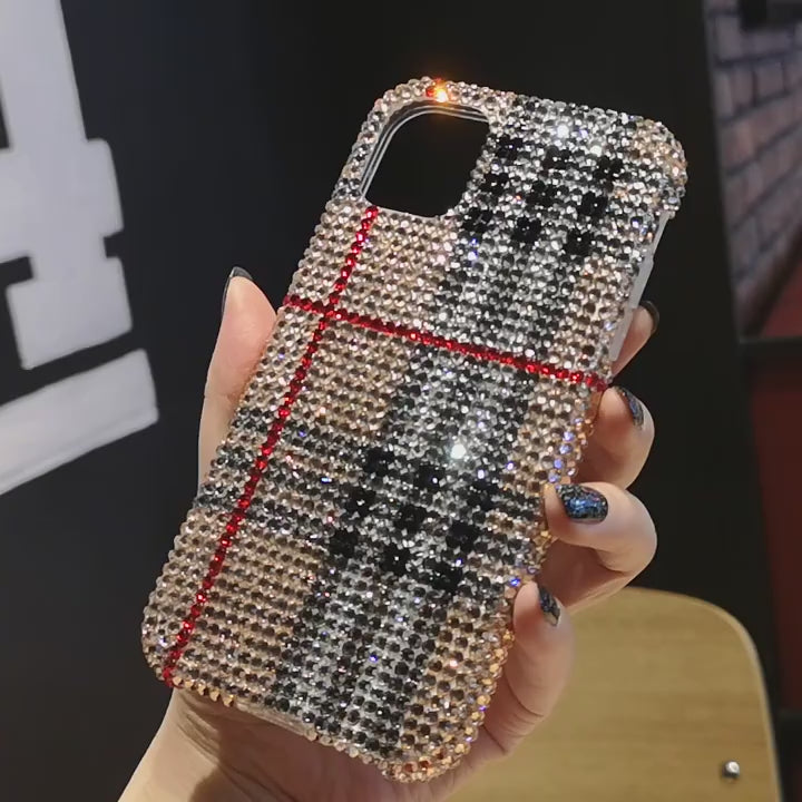 Handcrafted Rhinestone Classic Plaid Phone Case