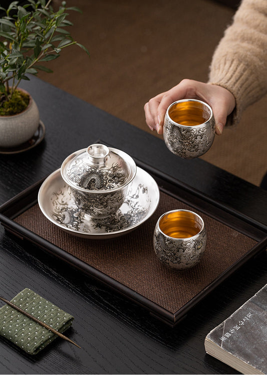 Silver Black Dragon Gaiwan Set