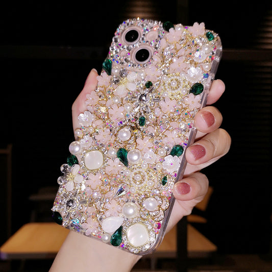 Handcrafted Rhinestones Sparkling Flower Phone Cases with Chain