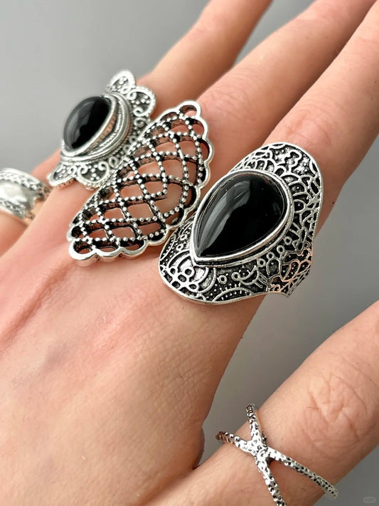 Obsidian Ring Set