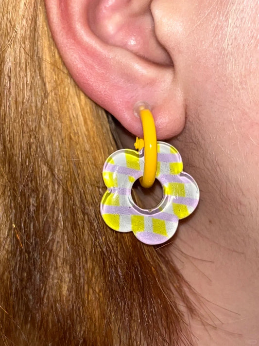 Y2K Checkerboard Flower Earrings