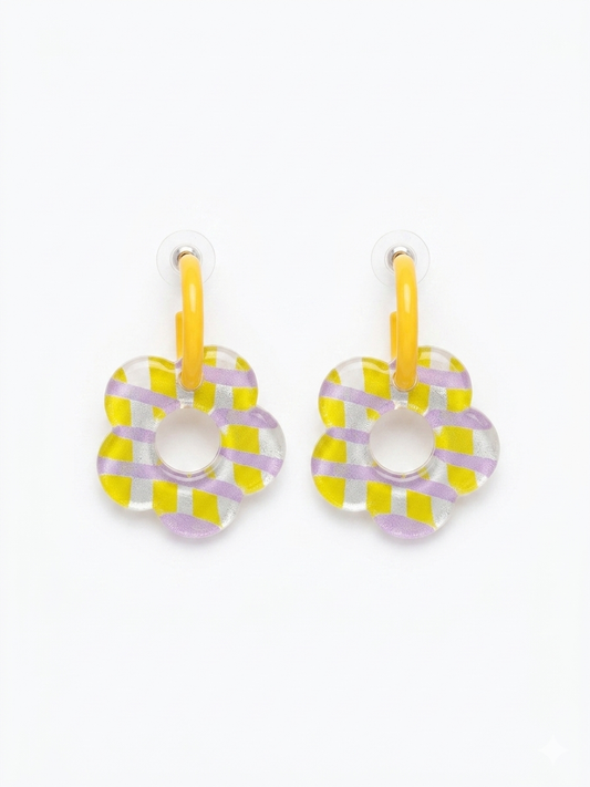 Y2K Checkerboard Flower Earrings