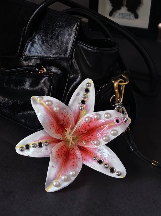 Pierced Faux Flower Bag Charm